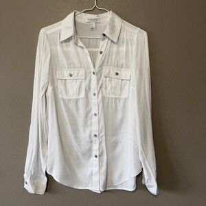 Forever 21 Essentials White Utility Button Down Clean Girl Capsule Blouse Size S